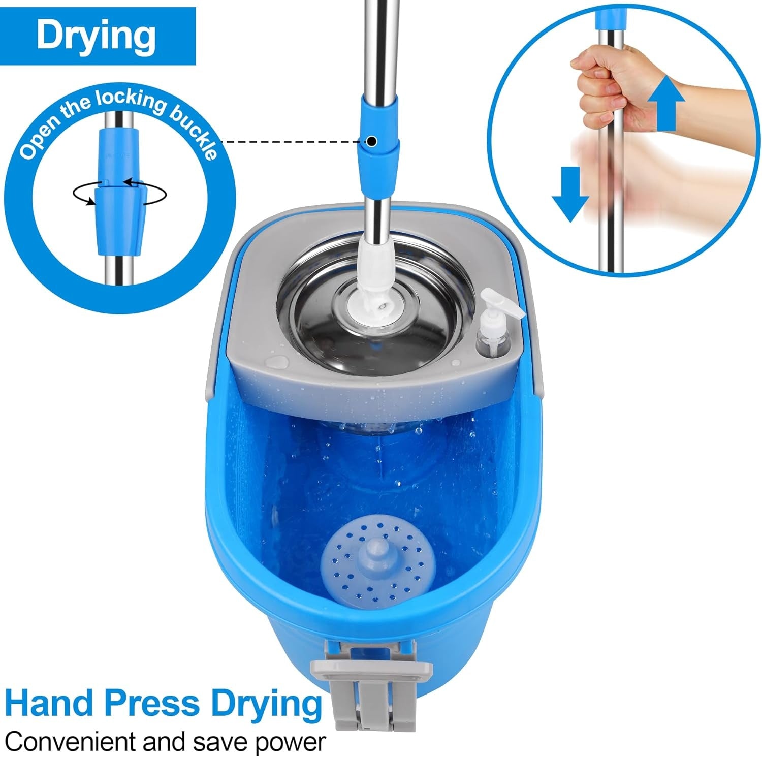 Spin Mop And Bucket With Wringer Set On Wheels, 360 Spinning Mop With Stainless Steel Handle For All Hard Surfaces, Floor Cleaning System With 3 Microfiber Replacement Heads Rusoft Innovation