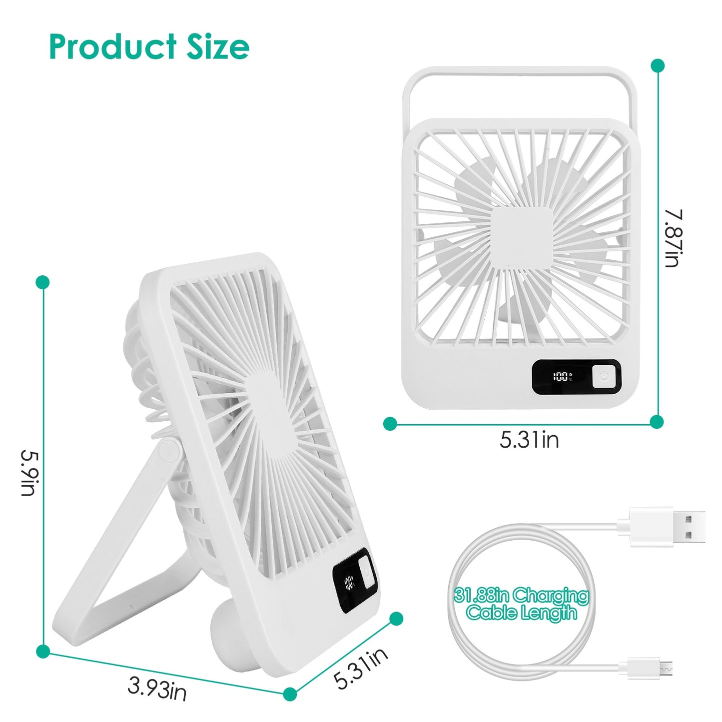 3 Colors Options -- 1Pc Mini Desktop Cooling Fan Rechargeable Battery Powered Personal Fan Speed Adjustment Strong Airflow Quiet Travel Fan With LCD Display For Home Office Travel Rusoft Innovation