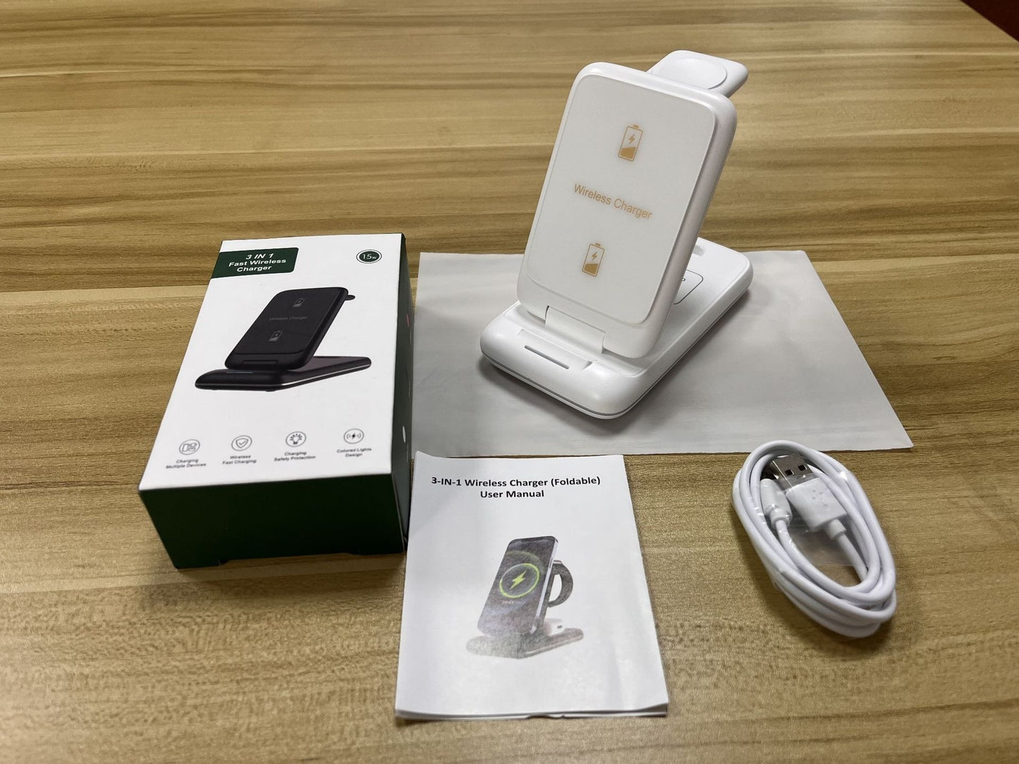 Cargador Inalámbrico 3 en 1 Plegable y Desmontable – Estación de Carga Rápida para Móvil, Reloj y Auriculares Rusoft Innovation