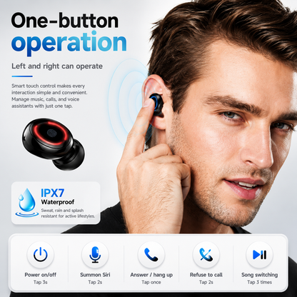 Wireless Bluetooth 5.1 Earbuds I TWS Mini Stereo Headphones with IPX7 Waterproof & HD Sound Rusoft Innovation